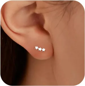 Star Stud Earrings for Women AS Teacher Appreciation Gifts, 14K Gold Plated S925 Sterling Silver Post Tiny Star Climber Earrings Hypoallergenic Small Cartilage Earrings Stud Birthday Jewelry