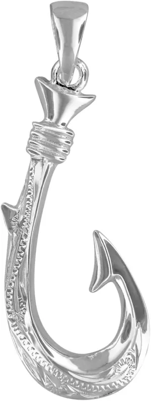Sterling Silver Hand Engraved Reversible Hawaiian Fish Hook Pendant