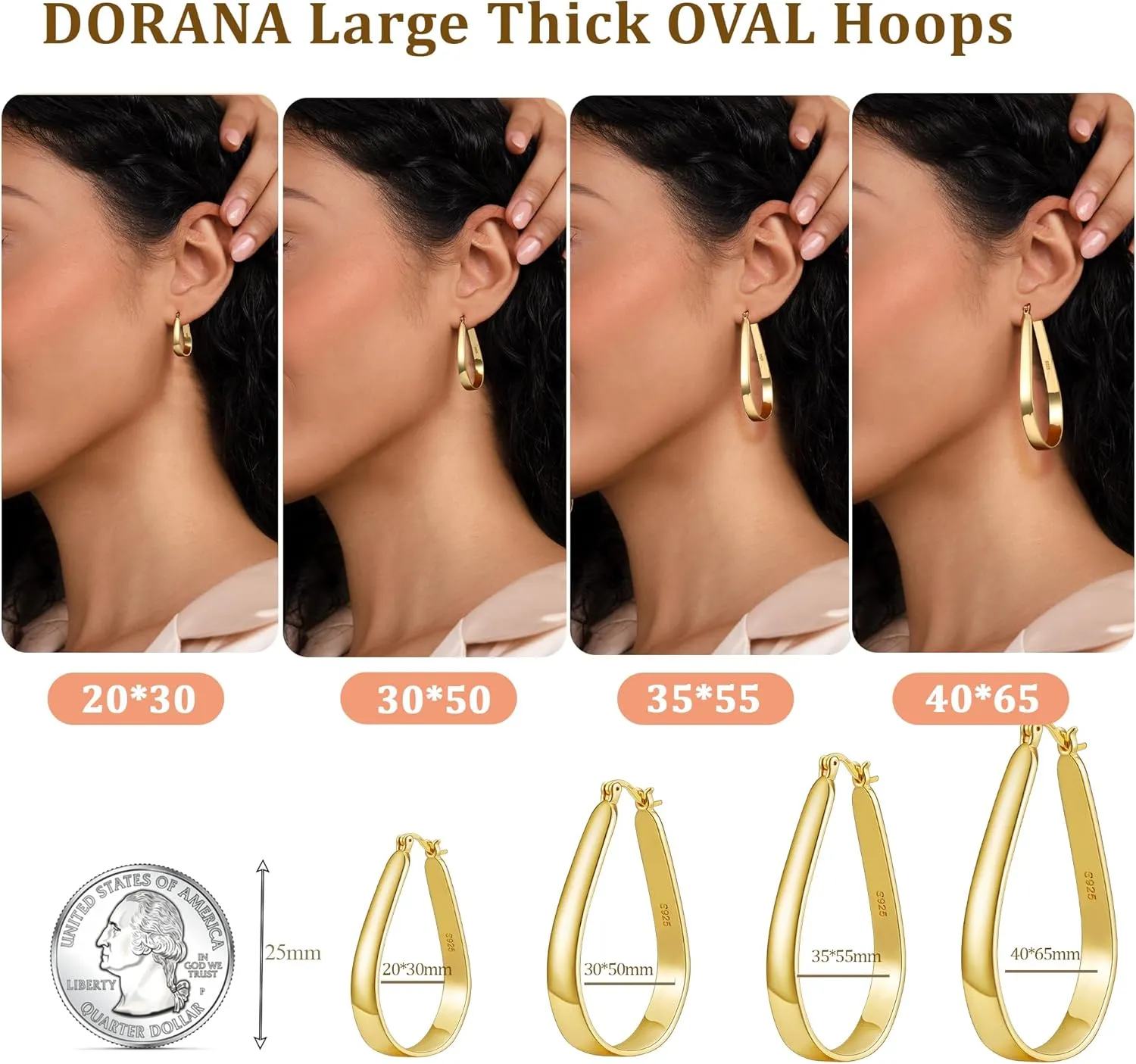 Sterling Silver Hoop Earrings for Women Large Oval Hoop Earrings Lightweight Big Gold Hoops Earrings Hypoallergenic 14K Gold Plated Hoops Earrings Non Tarnish Jewelry Gifts 20/30/40mm