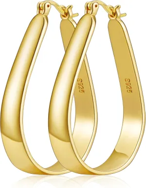 Sterling Silver Hoop Earrings for Women Large Oval Hoop Earrings Lightweight Big Gold Hoops Earrings Hypoallergenic 14K Gold Plated Hoops Earrings Non Tarnish Jewelry Gifts 20/30/40mm