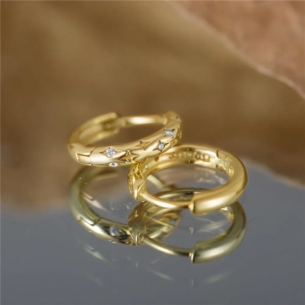 Sterling Silver Hoop Earrings for Women,S925 Star Huggie Hoop Earrings Hypoallergenic Small Cartilage Sleeper Huggie Earrings Tiny Mini Hoop Earrings for Women