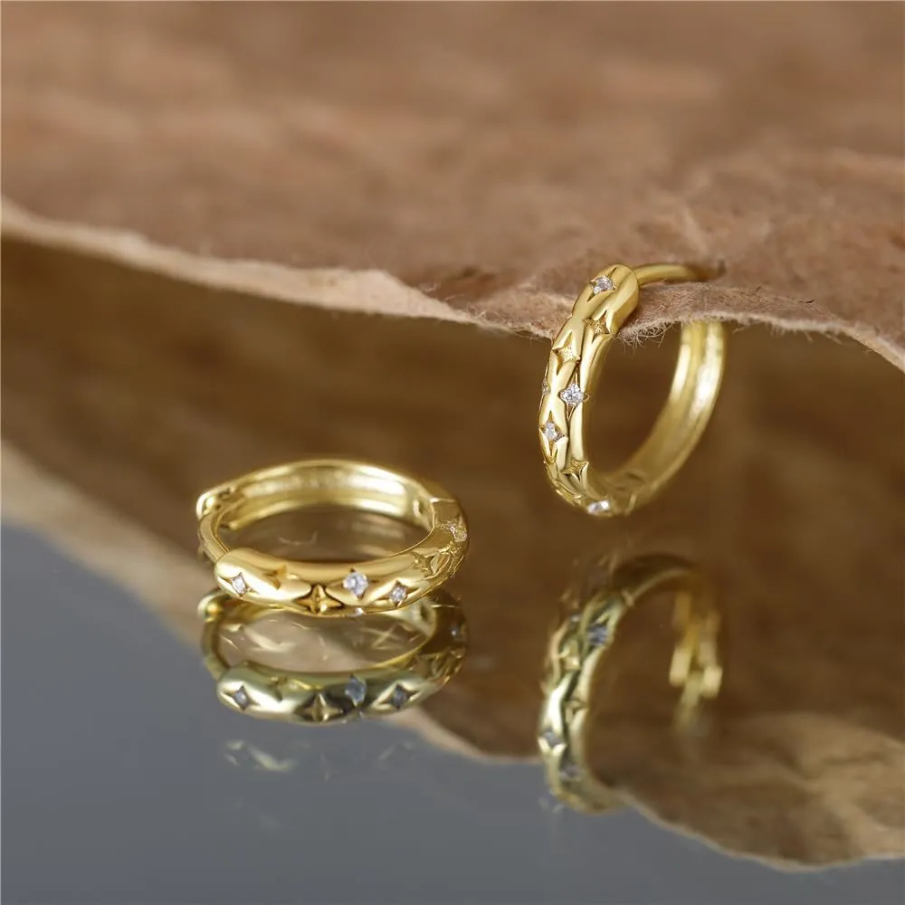 Sterling Silver Hoop Earrings for Women,S925 Star Huggie Hoop Earrings Hypoallergenic Small Cartilage Sleeper Huggie Earrings Tiny Mini Hoop Earrings for Women