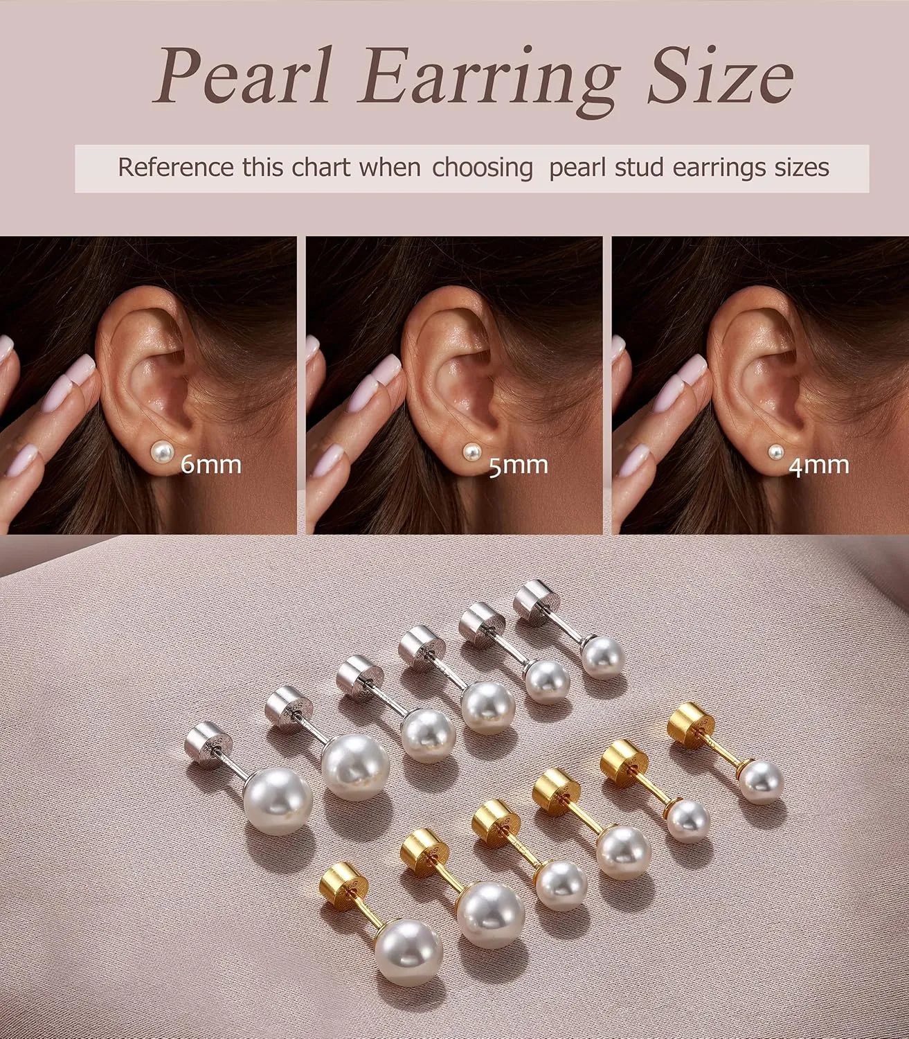 Sterling Silver Pearl Earrings for Women 18K Gold Plated Small Pearl Stud Earrings White Pearl Flat Back Earrings Brides Bridesmaids Wedding Earrings Jewelry