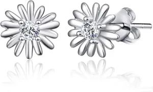 Sterling Silver Stud Earrings, Daisy Stud Earrings For Women Cubic Zircoina Hypoallergenic Small Flower Earrings