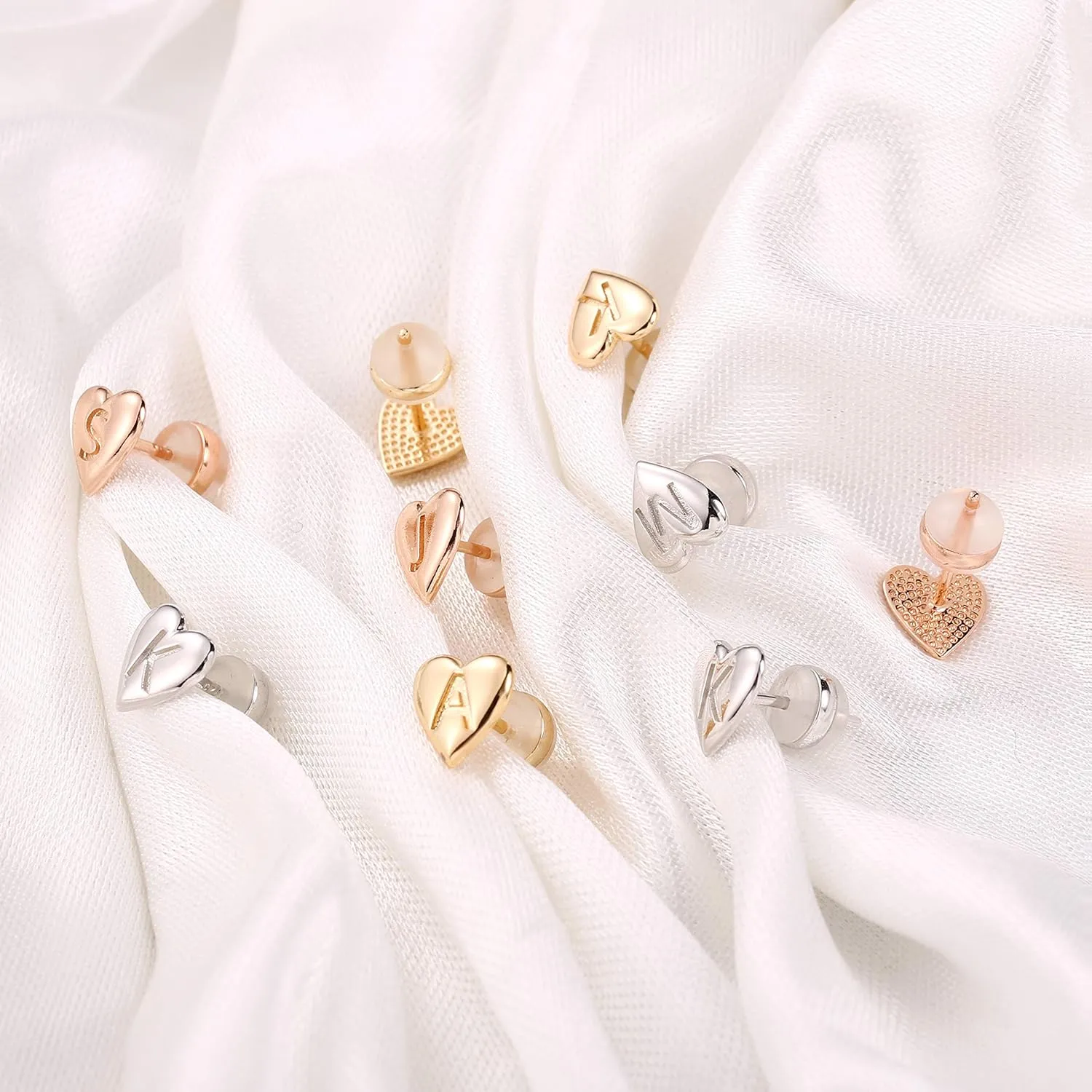 Sterling Silver Stud Earrings for Girls, S925 Sterling Silver Heart Initial Stud Earrings 14K Gold Plated Hypoallergenic little Initial Earrings for Women Girls Sensitive Girls Earrings