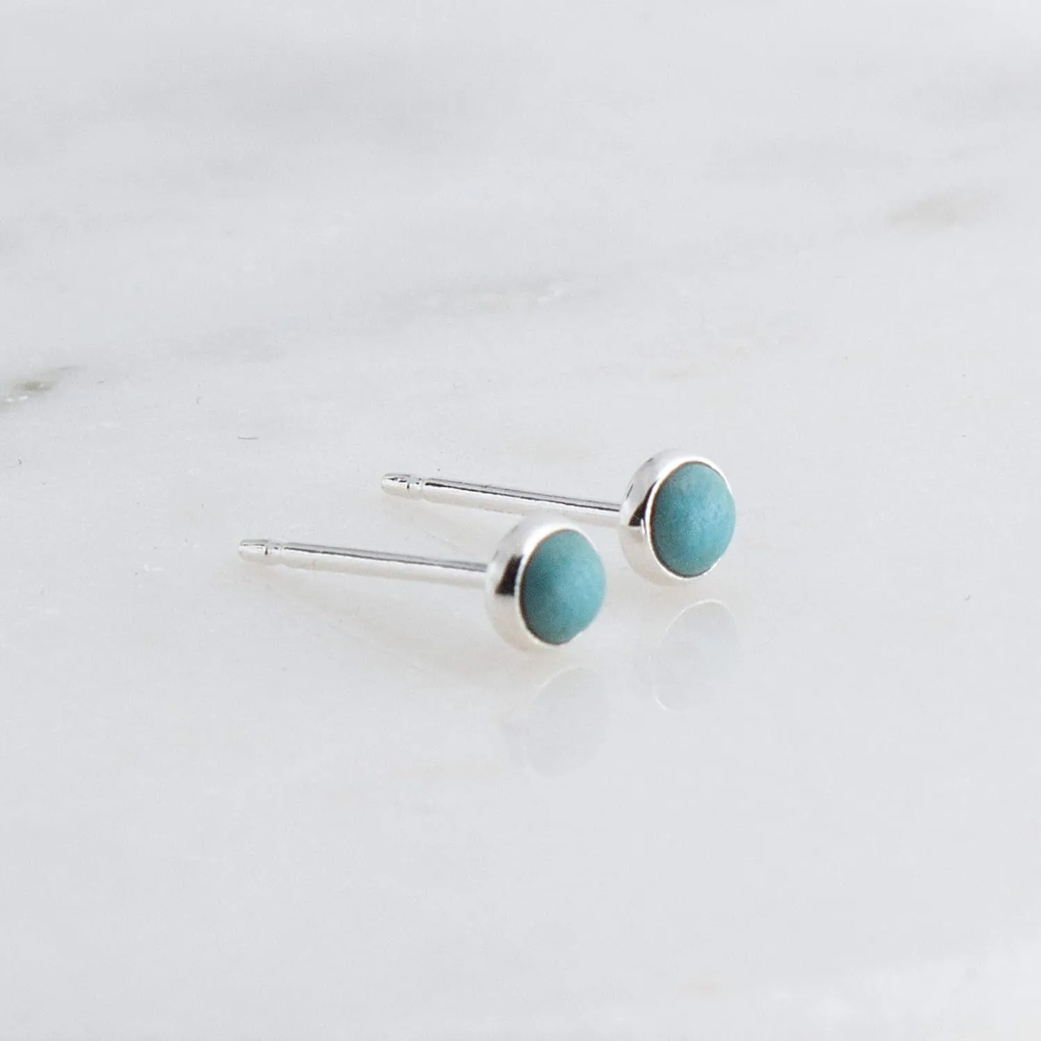 Sterling Silver Tiny Post Stud Piercing Earrings for Cartilage Tragus Helix Multiple Piercing Hypoallergenic Birthstone Jewelry for Women Bezel Set (Turquoise Matte 3mm | Cabochon)