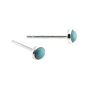 Sterling Silver Tiny Post Stud Piercing Earrings for Cartilage Tragus Helix Multiple Piercing Hypoallergenic Birthstone Jewelry for Women Bezel Set (Turquoise Matte 3mm | Cabochon)