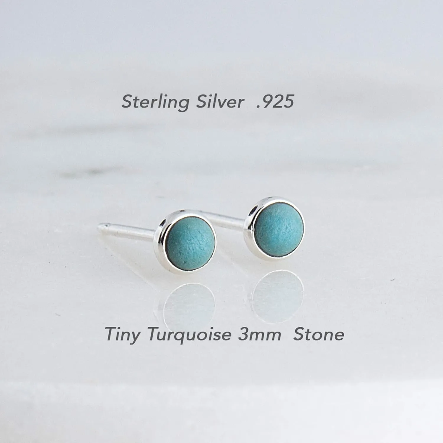 Sterling Silver Tiny Post Stud Piercing Earrings for Cartilage Tragus Helix Multiple Piercing Hypoallergenic Birthstone Jewelry for Women Bezel Set (Turquoise Matte 3mm | Cabochon)