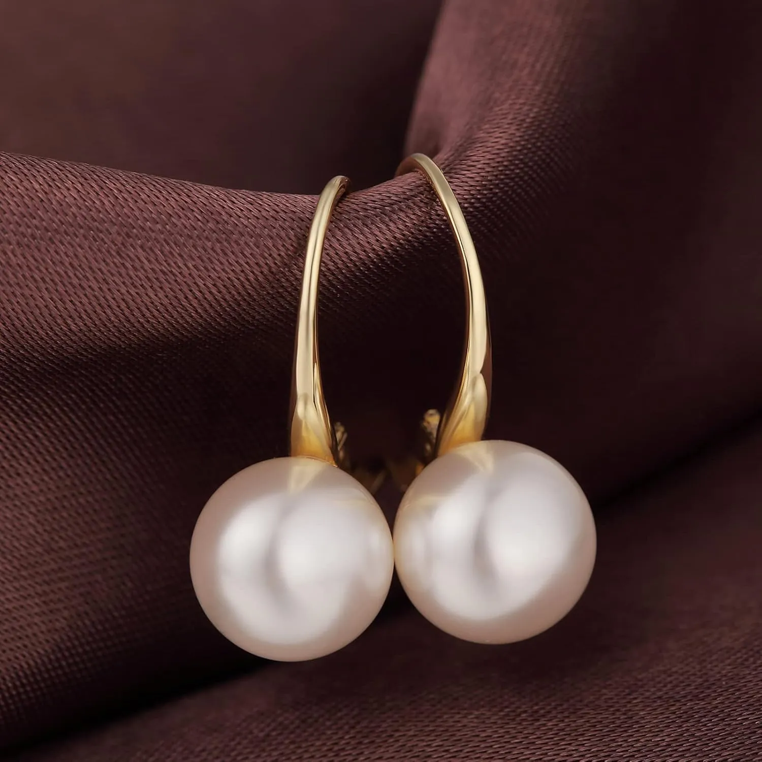 Sterling Silver Women's Pearl Earrings 10mm Pearl Drop Earrings Hoops, Hypoallergenic and Nickel Free