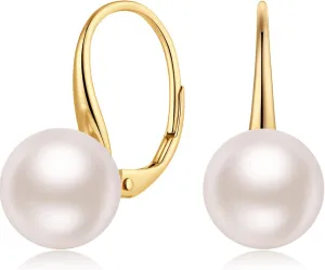 Sterling Silver Women's Pearl Earrings 10mm Pearl Drop Earrings Hoops, Hypoallergenic and Nickel Free