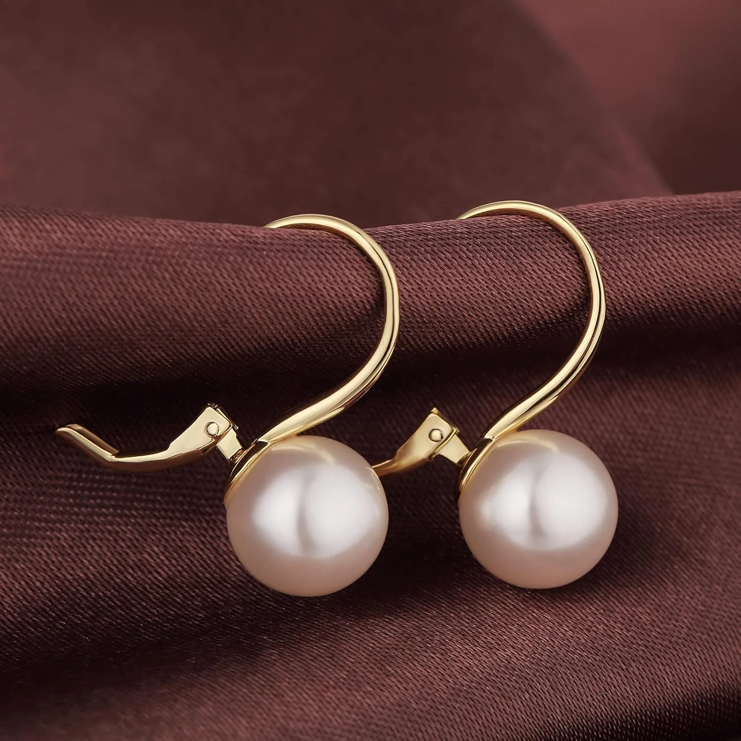 Sterling Silver Women's Pearl Earrings 10mm Pearl Drop Earrings Hoops, Hypoallergenic and Nickel Free