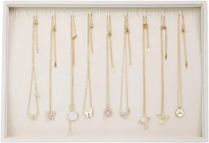 Stratalife Necklace Organizer Stackable Jewelry Organizer 20 Hooks Large Jewelry Tray Necklaces Holder Bracelet Storage for Women Girls Velvet (Beige Necklace Tray)
