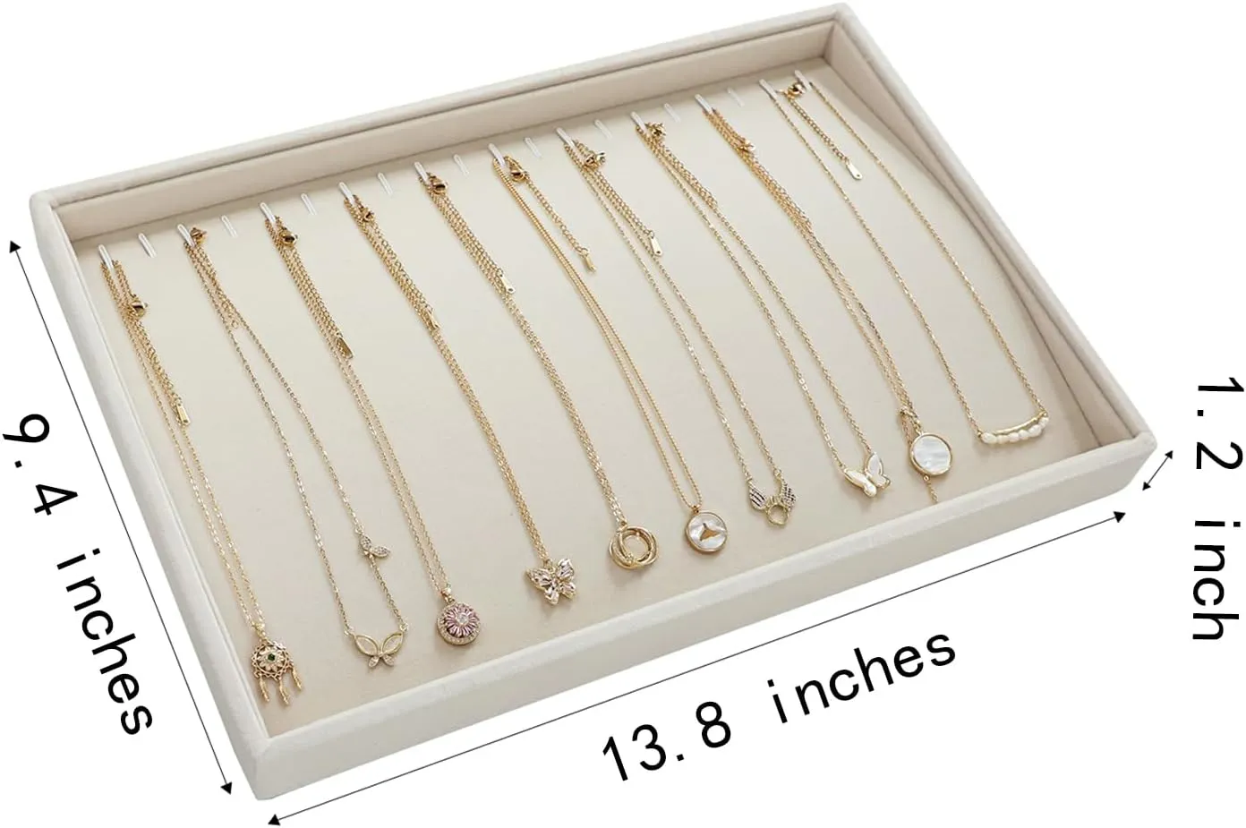 Stratalife Necklace Organizer Stackable Jewelry Organizer 20 Hooks Large Jewelry Tray Necklaces Holder Bracelet Storage for Women Girls Velvet (Beige Necklace Tray)