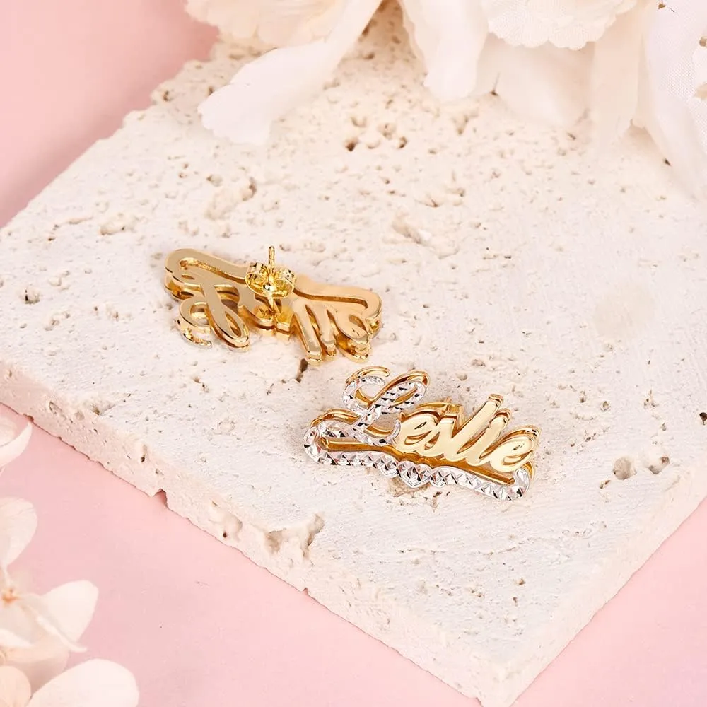 Stud Earrings Personalized for Women 18K Gold-Plate Custom Name Earrings Double Plate Personalized Stud Earrings with Crown Customize Earrings Jewelry Gift for Mother' Day