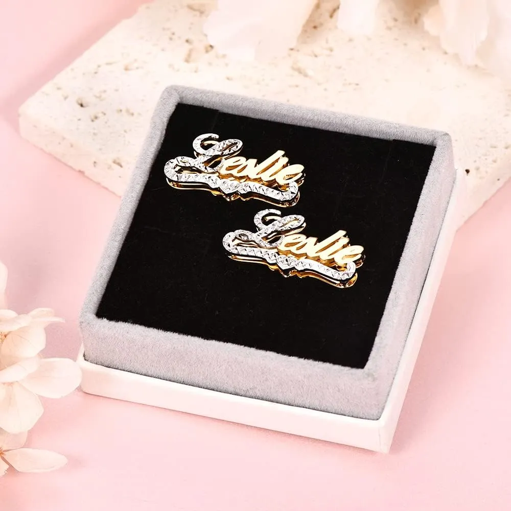 Stud Earrings Personalized for Women 18K Gold-Plate Custom Name Earrings Double Plate Personalized Stud Earrings with Crown Customize Earrings Jewelry Gift for Mother' Day