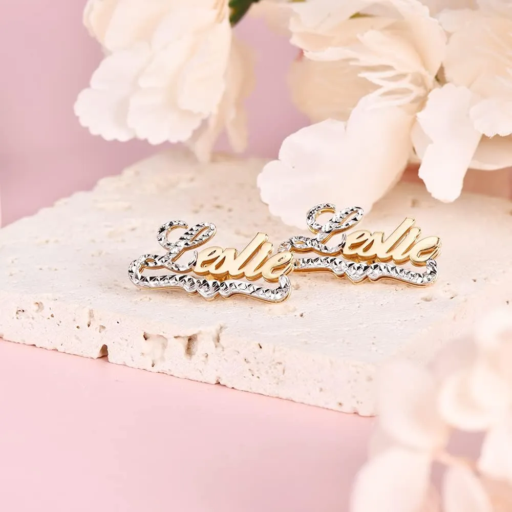 Stud Earrings Personalized for Women 18K Gold-Plate Custom Name Earrings Double Plate Personalized Stud Earrings with Crown Customize Earrings Jewelry Gift for Mother' Day