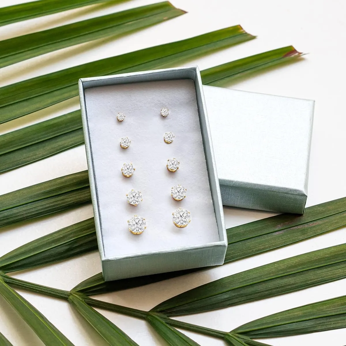 Stud Earrings Set, Hypoallergenic Cubic Zirconia Earrings Stainless Steel Cubic Zirconia Earrings 3-7mm, Silver, Rose and Yellow Gold Tone, Jewelry Boxed Sets Genuine Cubic Zirconia Earrings