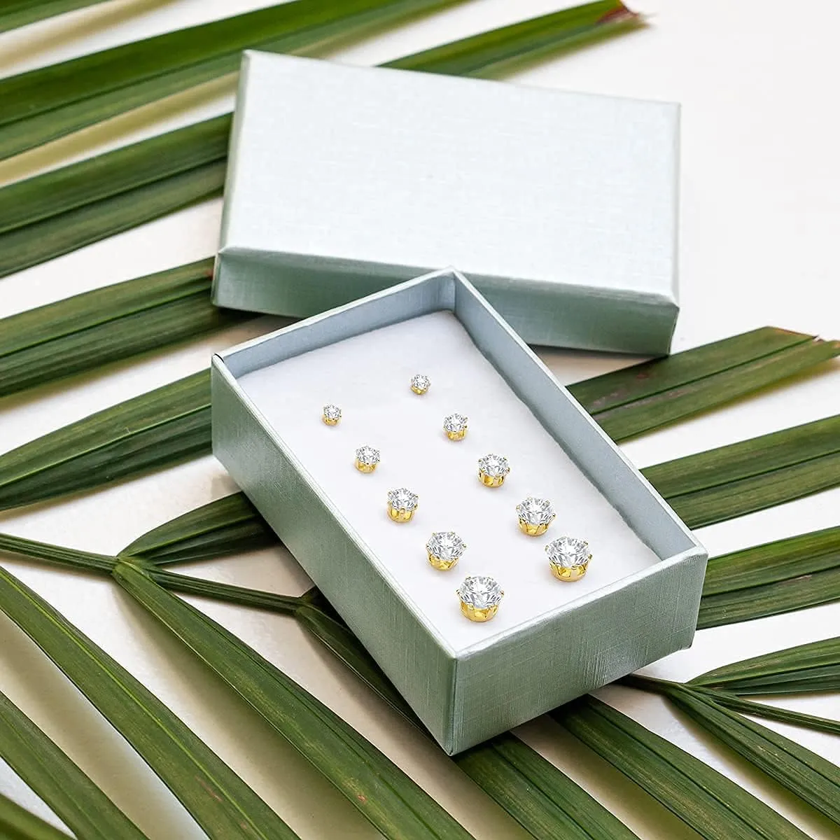 Stud Earrings Set, Hypoallergenic Cubic Zirconia Earrings Stainless Steel Cubic Zirconia Earrings 3-7mm, Silver, Rose and Yellow Gold Tone, Jewelry Boxed Sets Genuine Cubic Zirconia Earrings