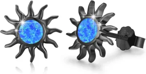 Sun Sterling Silver Opal Studs - Dainty Small Round Opal Earrings for Women & Teens