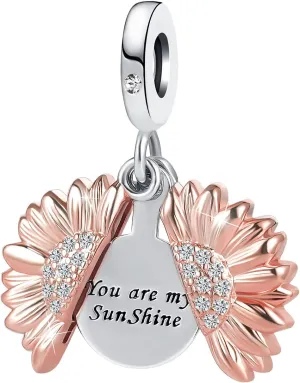 Sunflower You are My Sunshine Charm Heart Rhinestone Crystal Friendship Charms fit Bracelet and Necklace for Women