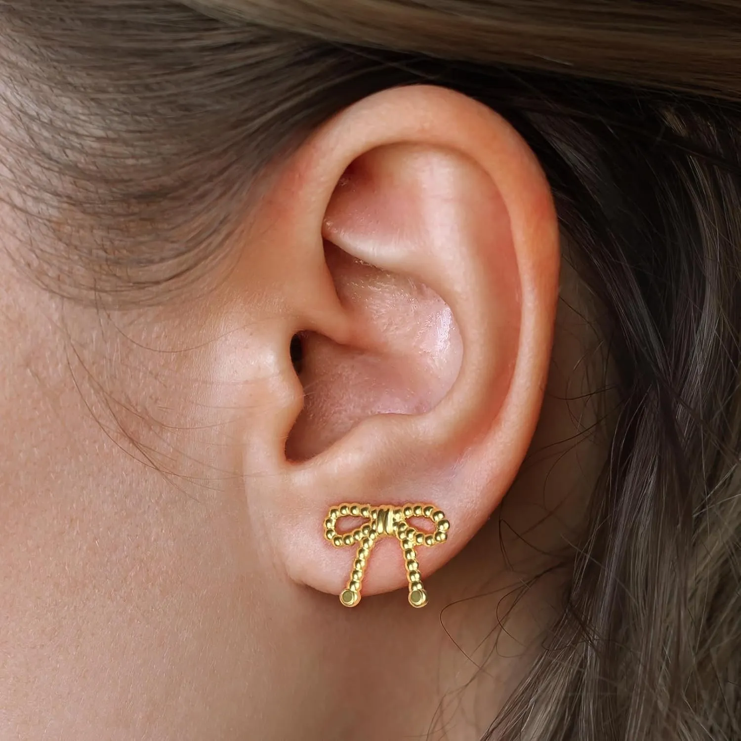Surgical Steel Small Bow Earrings Set, Lightweight 14K Gold Plated Stud Earrings for Women Hypoallergenic Waterproof Non Tarnish