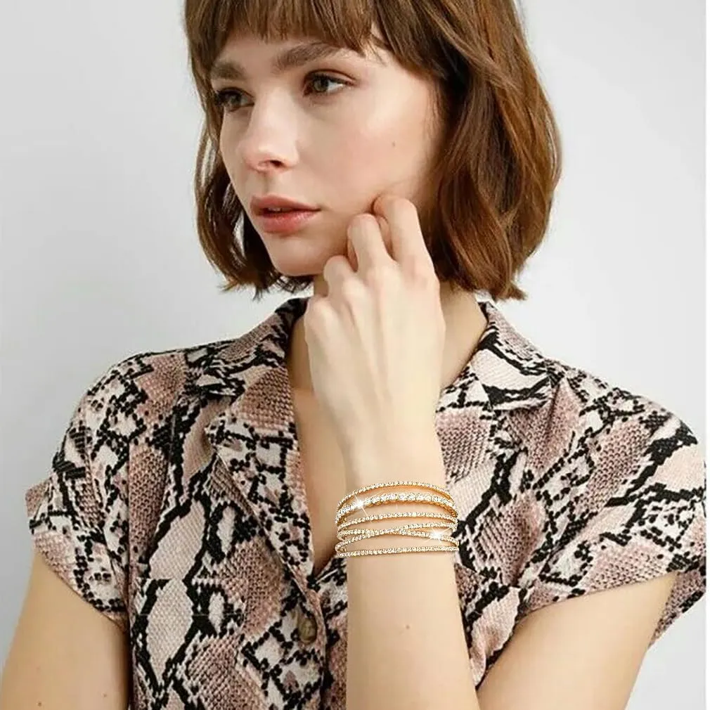 Suyi Rhinestone Bracelet Multilayer Gold Cuff Bracelet for Women Crystal Braidal Bracelets