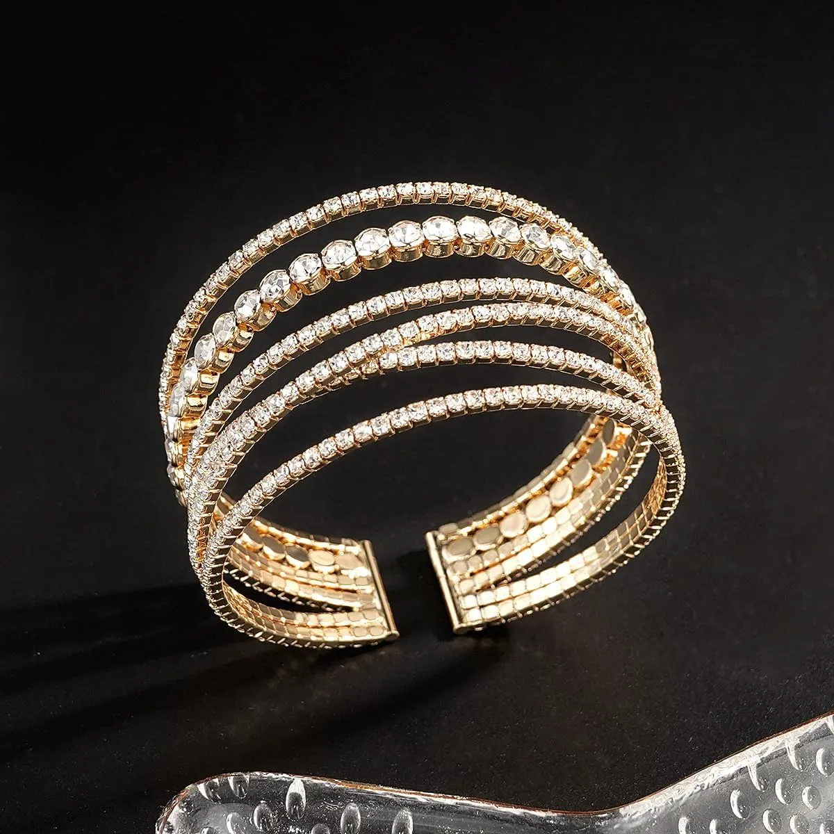 Suyi Rhinestone Bracelet Multilayer Gold Cuff Bracelet for Women Crystal Braidal Bracelets