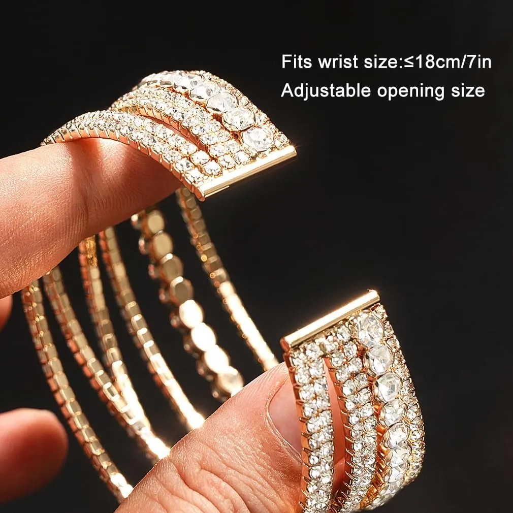 Suyi Rhinestone Bracelet Multilayer Gold Cuff Bracelet for Women Crystal Braidal Bracelets