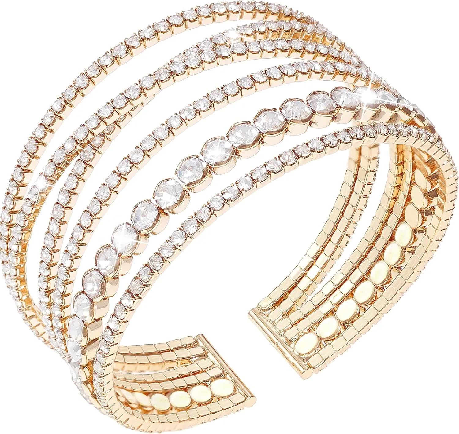 Suyi Rhinestone Bracelet Multilayer Gold Cuff Bracelet for Women Crystal Braidal Bracelets