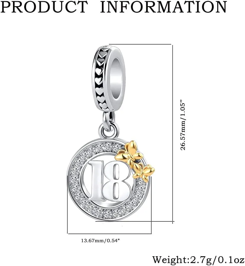 Sweet Number 16 18 21 40 50 Birthday Dangle Bead Gold Butterfly Charm for Women's Charms Bracelet Anniversary Meaningful Numbers Gift