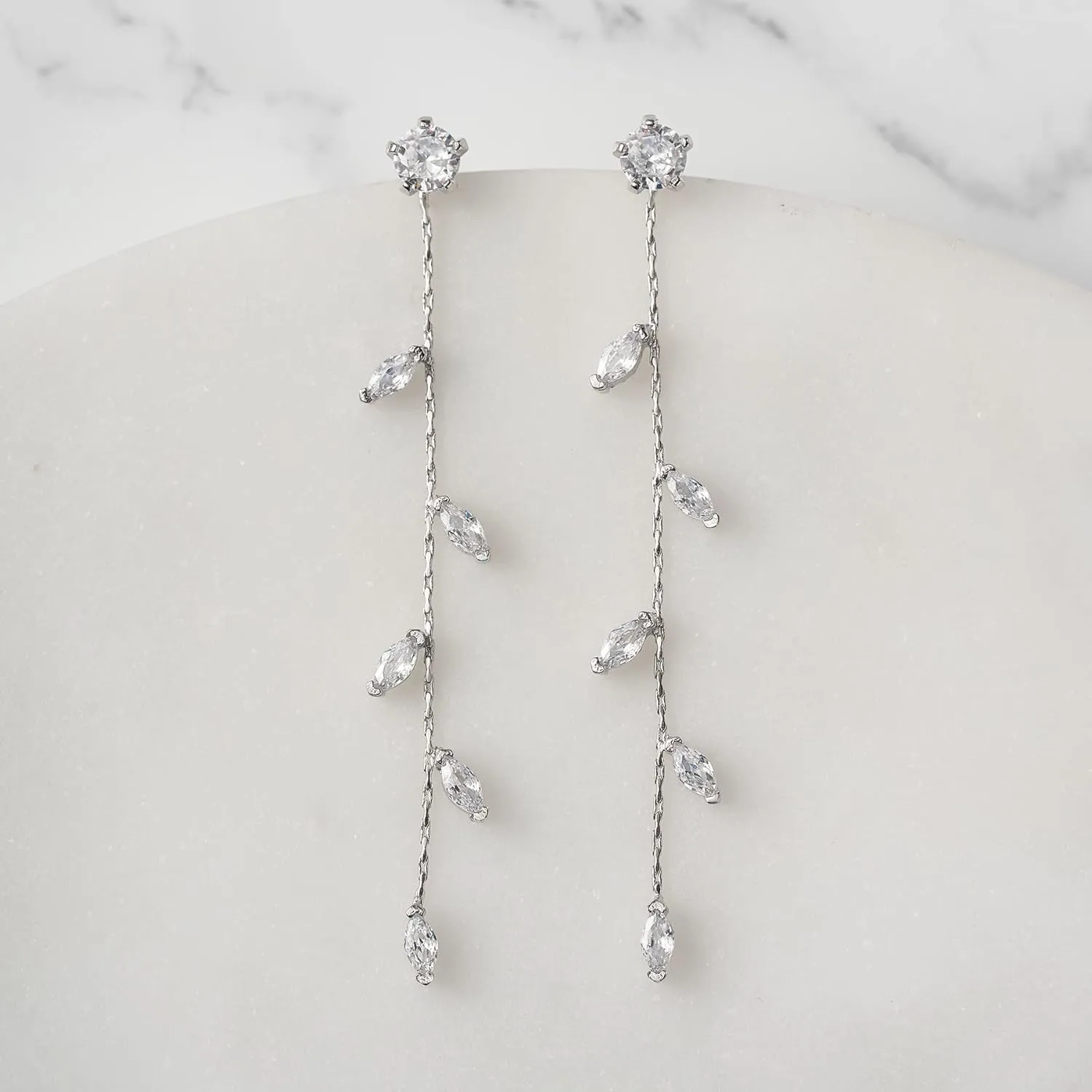 SWEETV Crystal Wedding Earrings for Brides, Bridesmaid, Bridal Earrings for Wedding, Fancy Cubic Zirconia Rhinestone Dangling Earrings for Women Prom Party Jewelry Gifts, Silver/Gold Plated