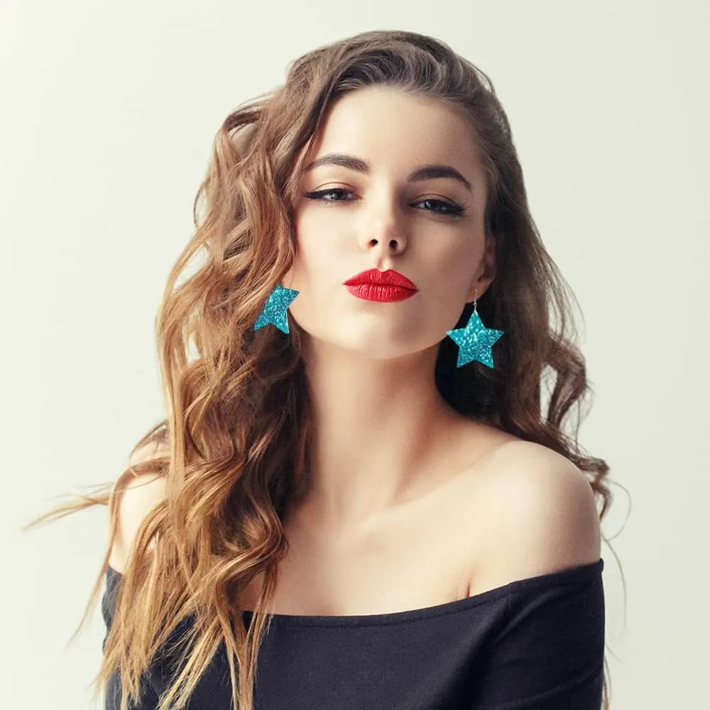 Swono White Daisies and White Circle Leather Earrings Tiny Flowers Daisy in Doodle Style Star Faux Leather Earring Lightweight Dangle Drop Earrings for Women