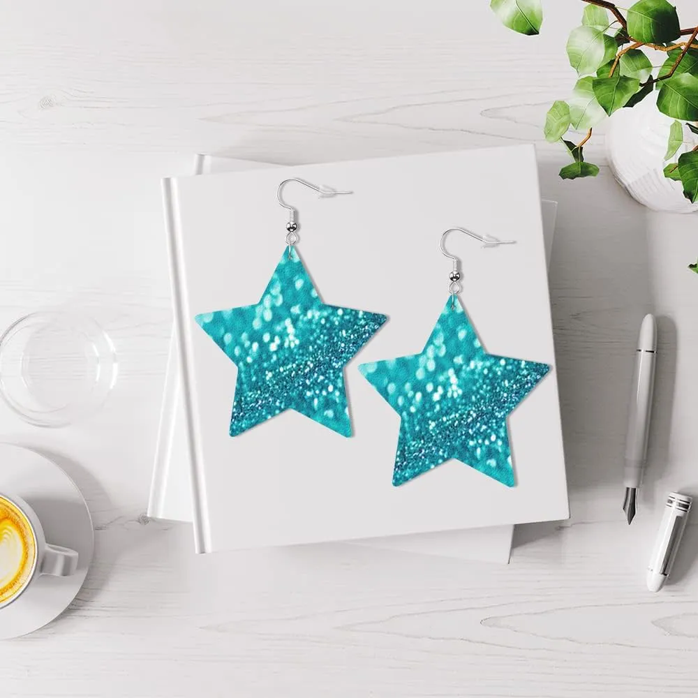 Swono White Daisies and White Circle Leather Earrings Tiny Flowers Daisy in Doodle Style Star Faux Leather Earring Lightweight Dangle Drop Earrings for Women