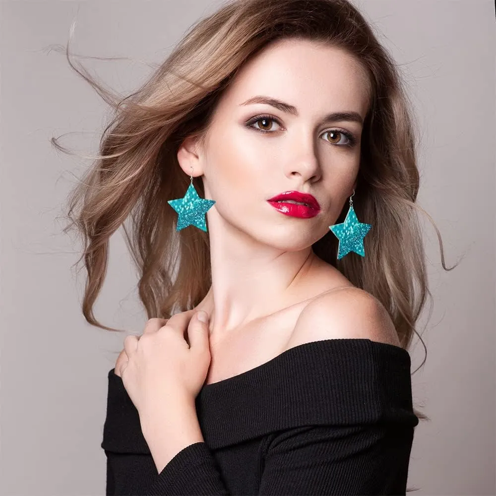 Swono White Daisies and White Circle Leather Earrings Tiny Flowers Daisy in Doodle Style Star Faux Leather Earring Lightweight Dangle Drop Earrings for Women