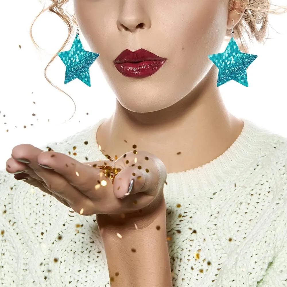 Swono White Daisies and White Circle Leather Earrings Tiny Flowers Daisy in Doodle Style Star Faux Leather Earring Lightweight Dangle Drop Earrings for Women