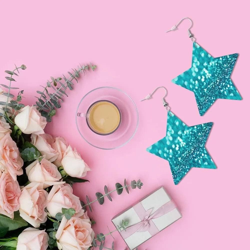 Swono White Daisies and White Circle Leather Earrings Tiny Flowers Daisy in Doodle Style Star Faux Leather Earring Lightweight Dangle Drop Earrings for Women