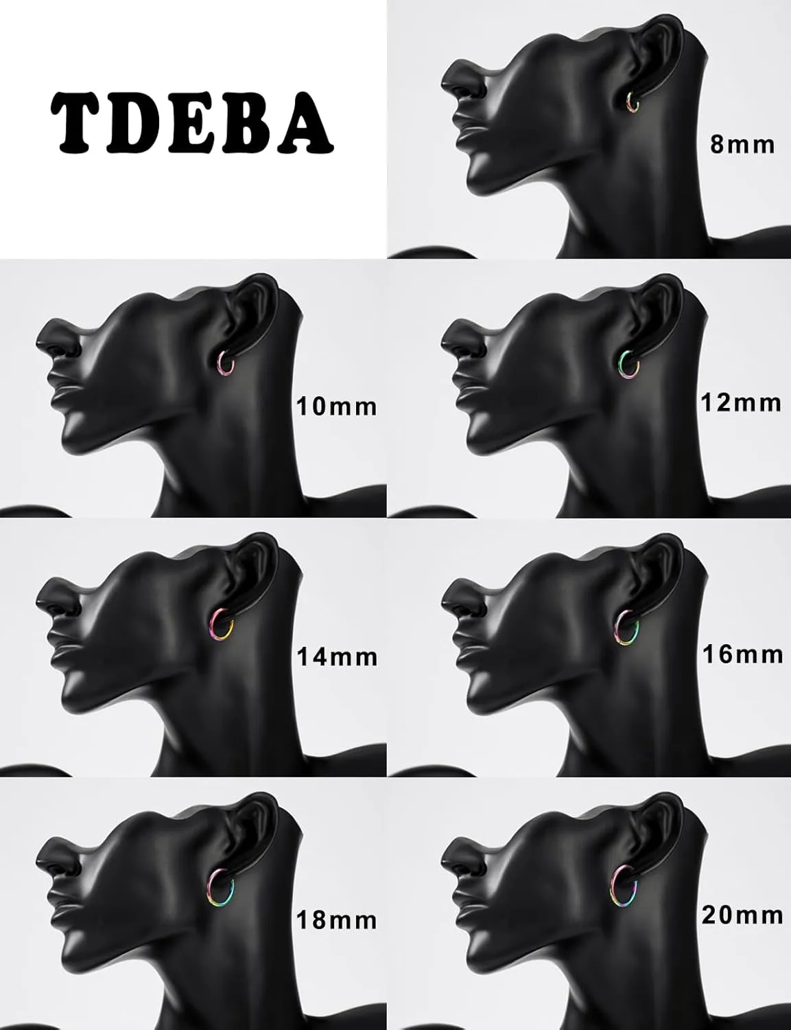 TDEBA 316L Surgical Stainless Steel Huggie Hoop Earrings with Cubic Zirconia, 10G 12G 14G 8-20mm Cartilage Lobe Earrings, 14G Piercing Jewelry