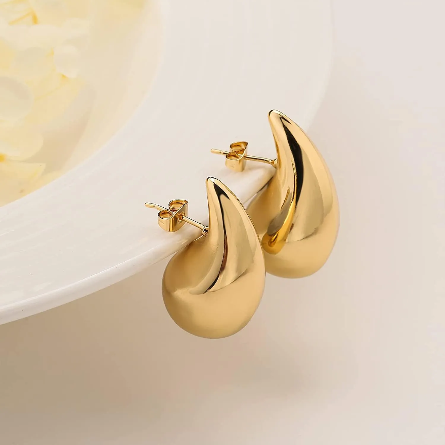 Teardrop Earrings Dupes for Women Gold Chunky Hoop Earring Dangle Earrings Water Drop Hypoallergenic Earring for Women