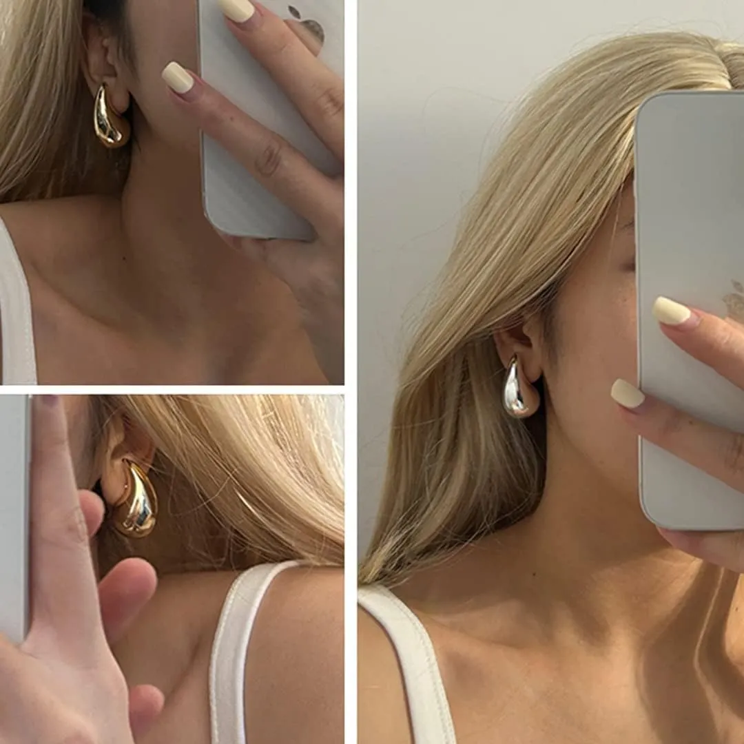 Teardrop Earrings Dupes for Women Gold Chunky Hoop Earring Dangle Earrings Water Drop Hypoallergenic Earring for Women