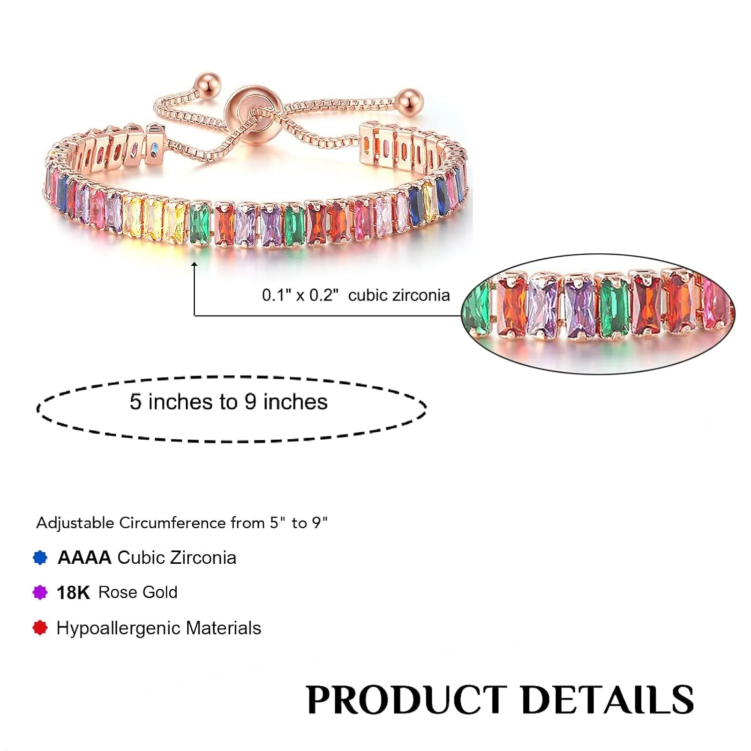 Tennis Bracelets for Women,Xinpowwo Adjustable 18K Gold Plated Cubic Zirconia Tennis