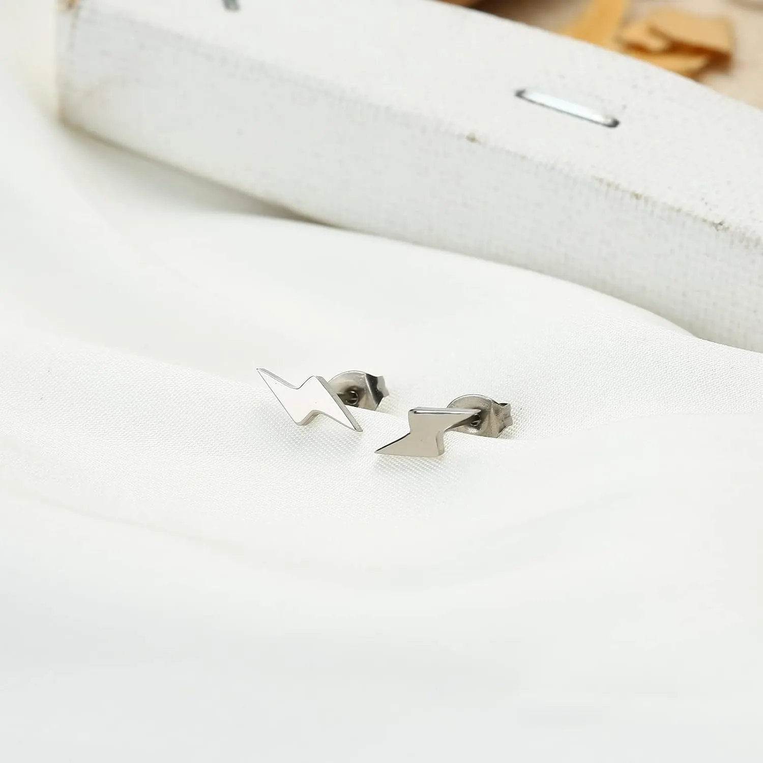 TGNEL Titanium Earrings Lightning Bolt Earrings Studs Created Opal/Plain, Flash Thunder Hypoallergenic Earrings for Men Women Sensitive Ears