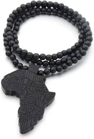 The Woo's Wooden Beaded Sweater Chain Vintage Cross/African Map Pendant for Men and Women Hip Hop Necklace Jewelry Unisex Necklaces Gifts