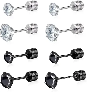 Threadless Flat Back Stud Earrings Hypoallergenic Surgical Stainless Steel Flat Back Earrings Cartilage Earring Cubic Zirconia Earring for Men Women