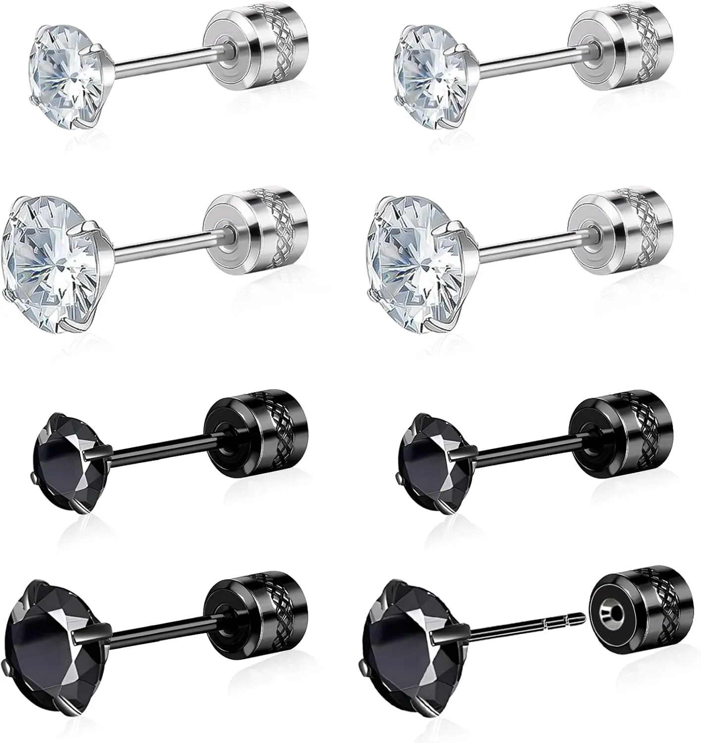 Threadless Flat Back Stud Earrings Hypoallergenic Surgical Stainless Steel Flat Back Earrings Cartilage Earring Cubic Zirconia Earring for Men Women