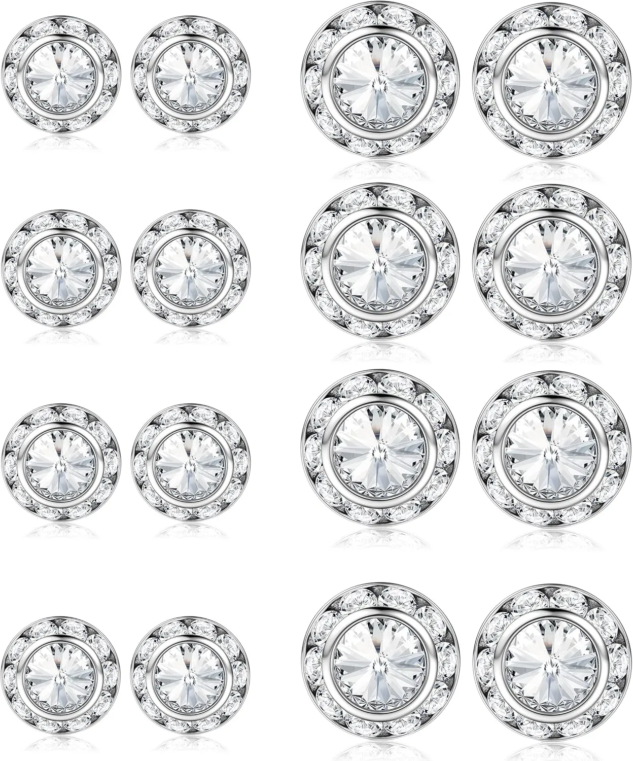 THUNARAZ 8 Pairs Dance Competition Rhinestone Earrings 10mm 15mm | Women Round Halo Earring Studs for Dance Competitions Stage Opera Party Performance Wedding Bridal Earrings Jewelry