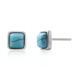 Tibetan Square Turquoise Earrings Sterling Silver Earrings Studs Geometric Earring Minimalist Earrings Handmade Earrings for Women Trendy