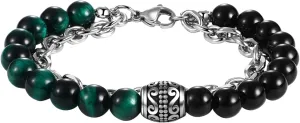 Tiger Eye Beaded Bracelet for Men: Cross Skull Celtic Knot Black Agate Stone Natural Beads Stretch Link Chain Bracelet Valentines Halloween Jewelry