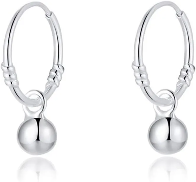 Tiny Ball Huggie Small Hoop 925 Sterling Silver Earrings for Women Hypoallergenic for Sensitive Ear Cute Thin Endless Hoops Minimalist Hooped Litte Charm Dangle Drop Fashion Jewelry Gifts Daughter Bff Sister Birthday Christmas