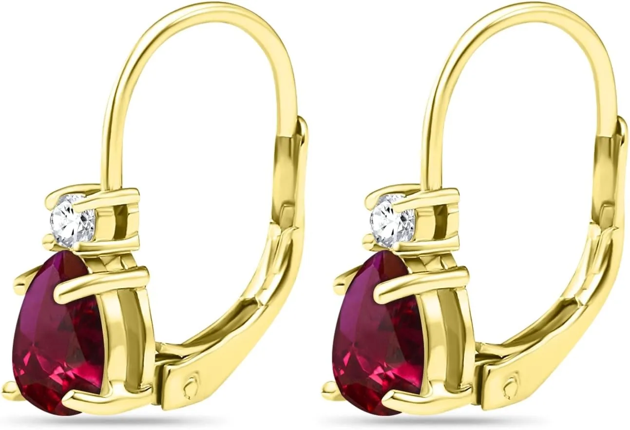 Tiny Birthstone Earrings Sterling Silver for Women, Genuine or Synthetic Gemstone Leverback Teardrop Huggie Earring
