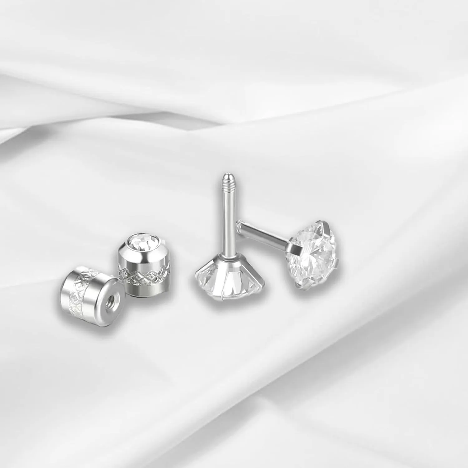 Titanium Surgical Stainless Steel Cubic Zirconia Screw Back Stud Earrings,Hypoallergenic Dainty Screw Flat Back CZ Studs Double Side Titanium Screw Back Earrings for Women Men (Rainbow Colorful)